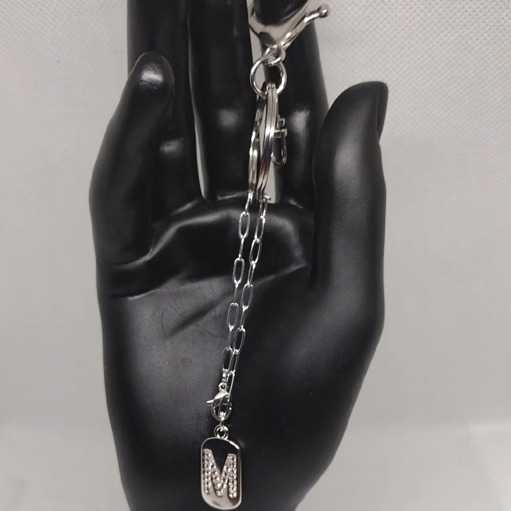 Silver tone Rhinestone Initial 'M' Keychain